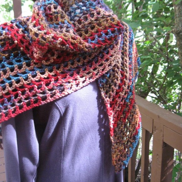 Crochet Shawl Scarf Boho Bohemian Clothing Multi Colored Hand Crochet - Picture 6 of 7